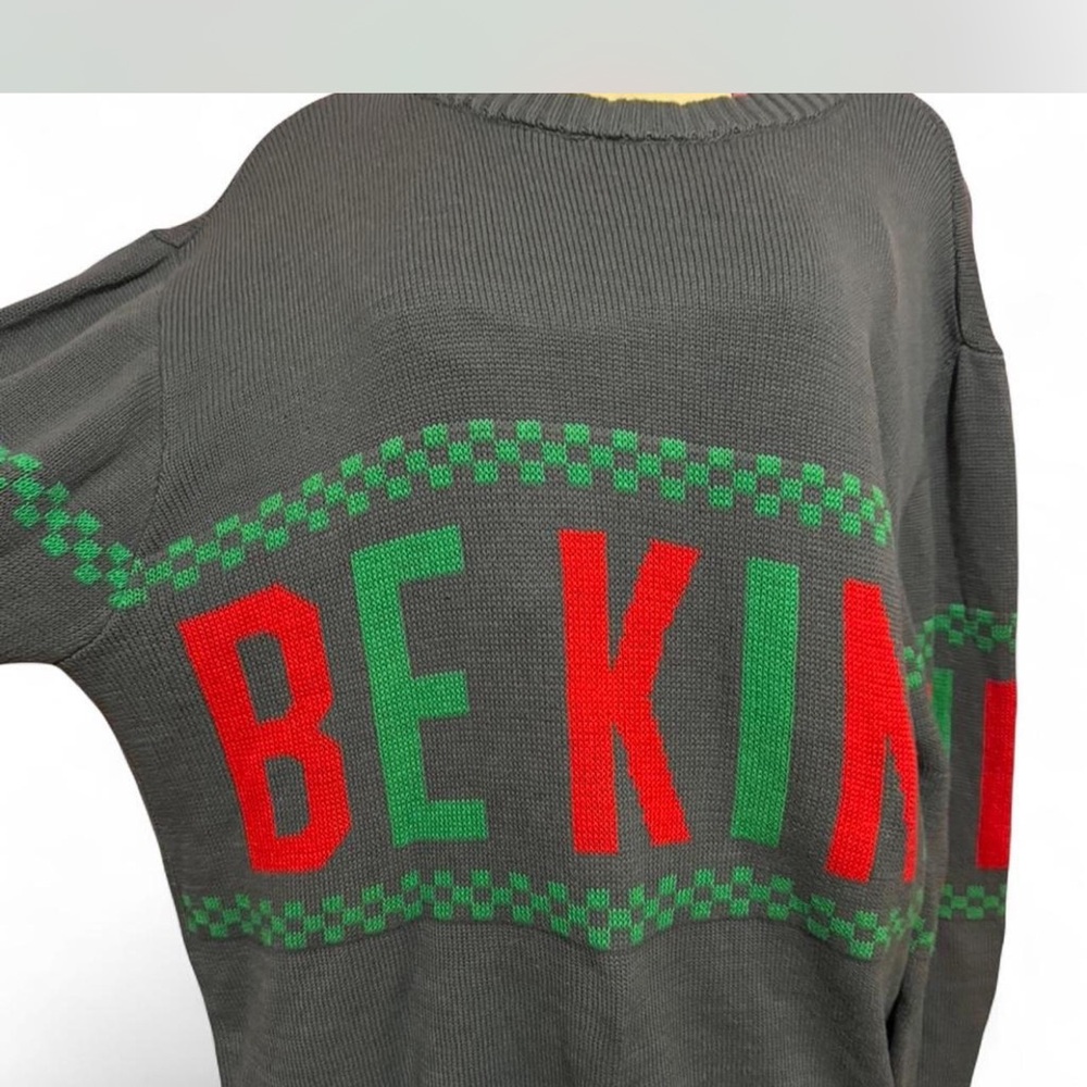 Be Kind Graphic Sweater - Gray with Red and Green Accents